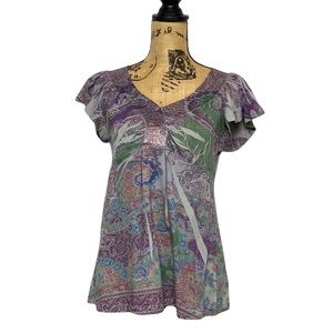 Purple Floral Ruffle Blouse M